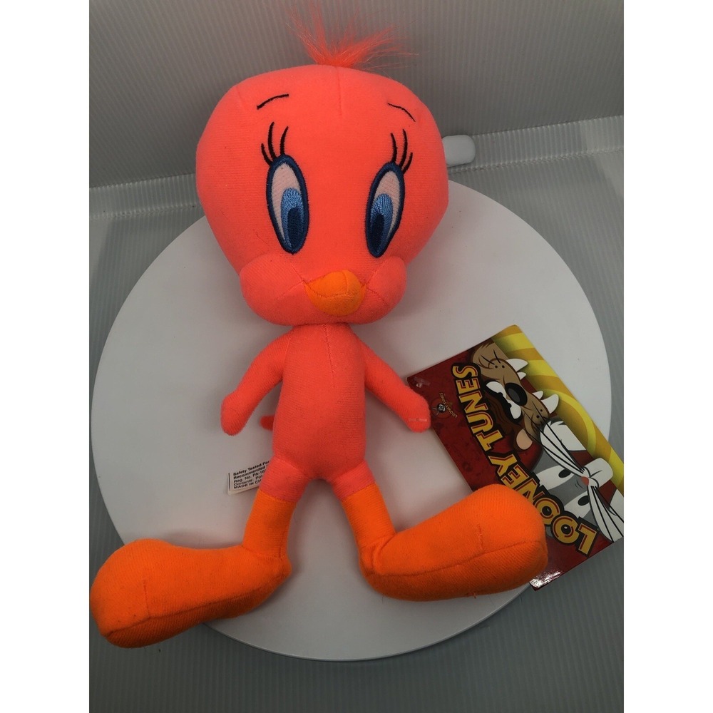 2014 Toy Factory Tweety Bird Neon Pink Orange Fluorescent Plush Looney Tunes 14"